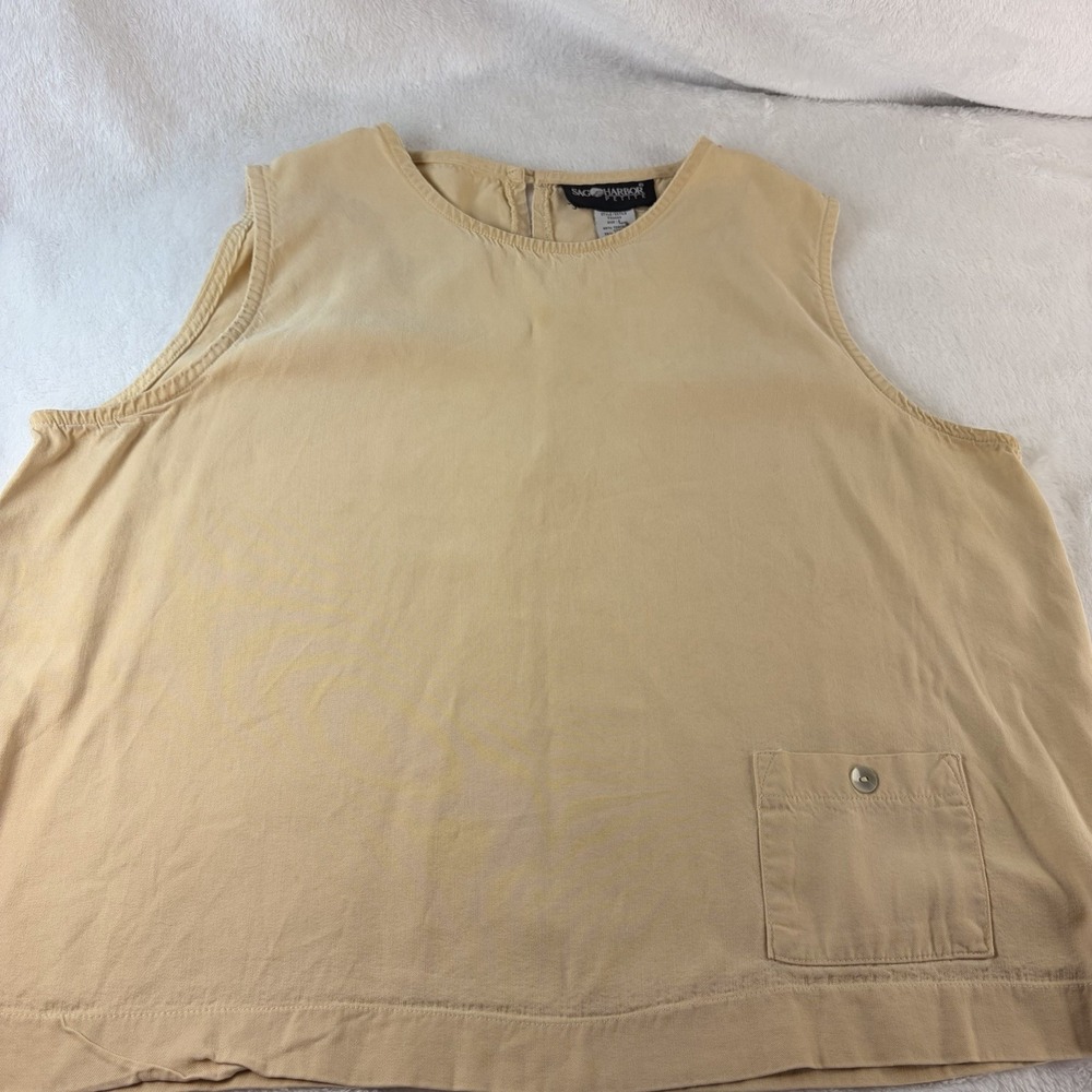 Vintage Sag Harbor Petite Muted Yellow Sleeveless Top Tank Large Clean Coastal